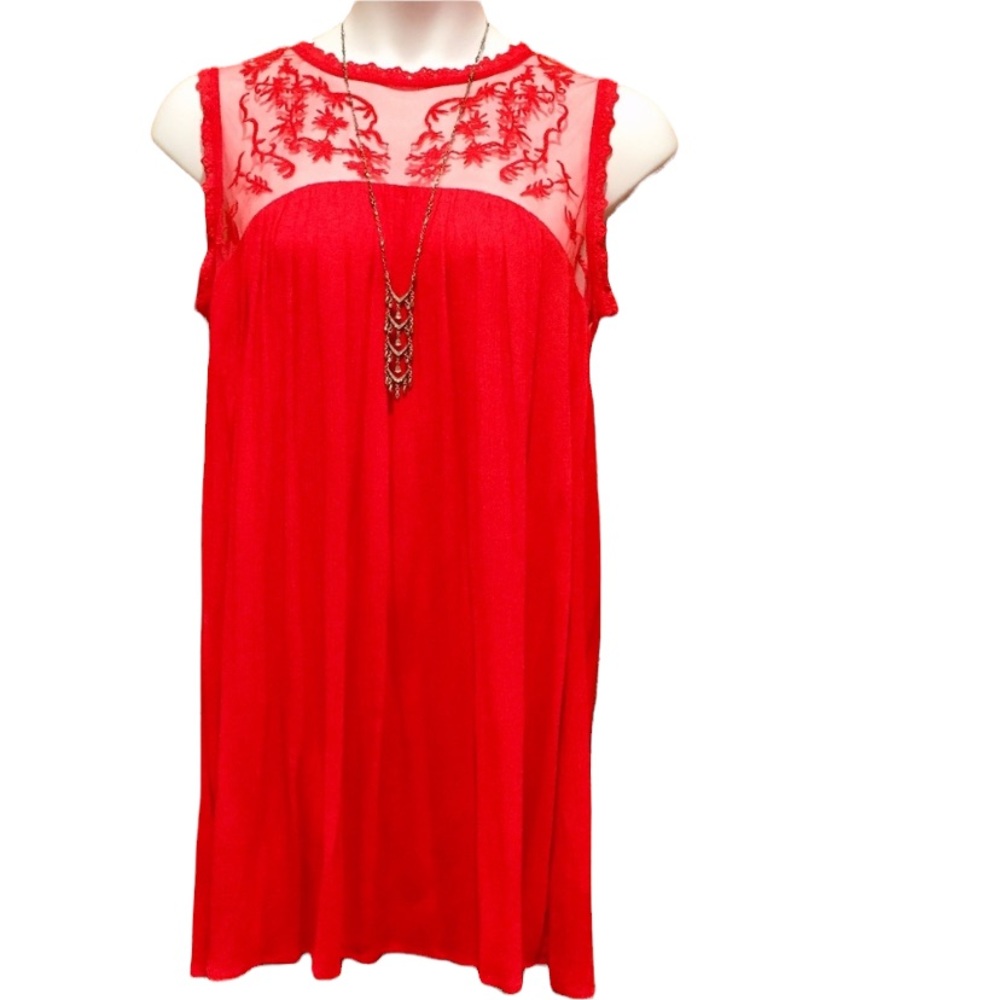 Perch 1X Red Dress With Lace Bodice